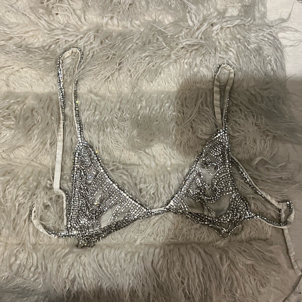 Retrofete Silver Crop Top with Intricate Lace